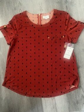 Rust Red Short Sleeve Blouse with Black Dot Motif